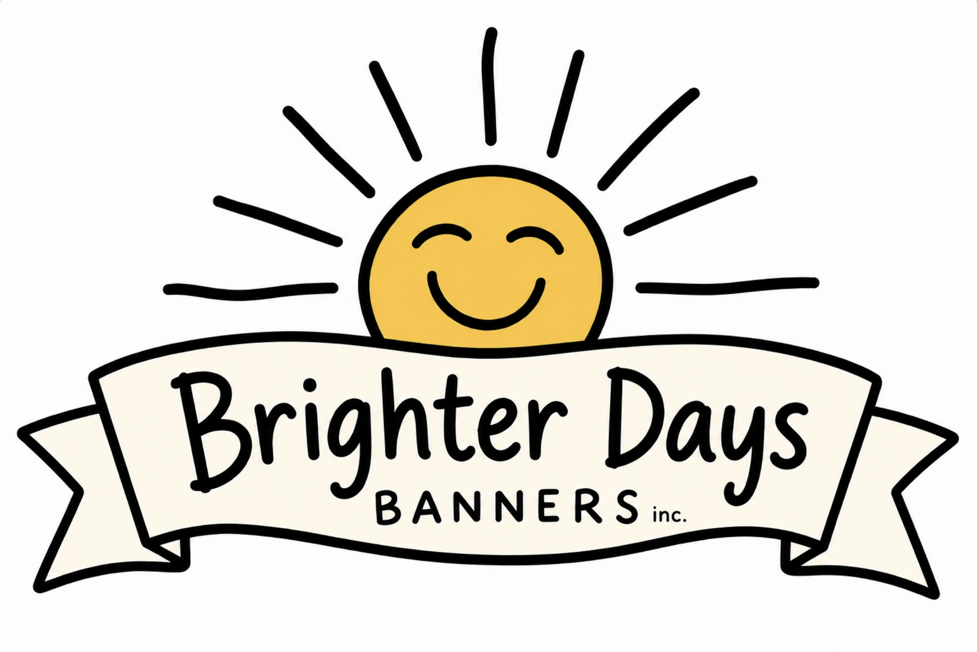 Brighter Days Banners logo — a smiling golden sun over a ribbon banner